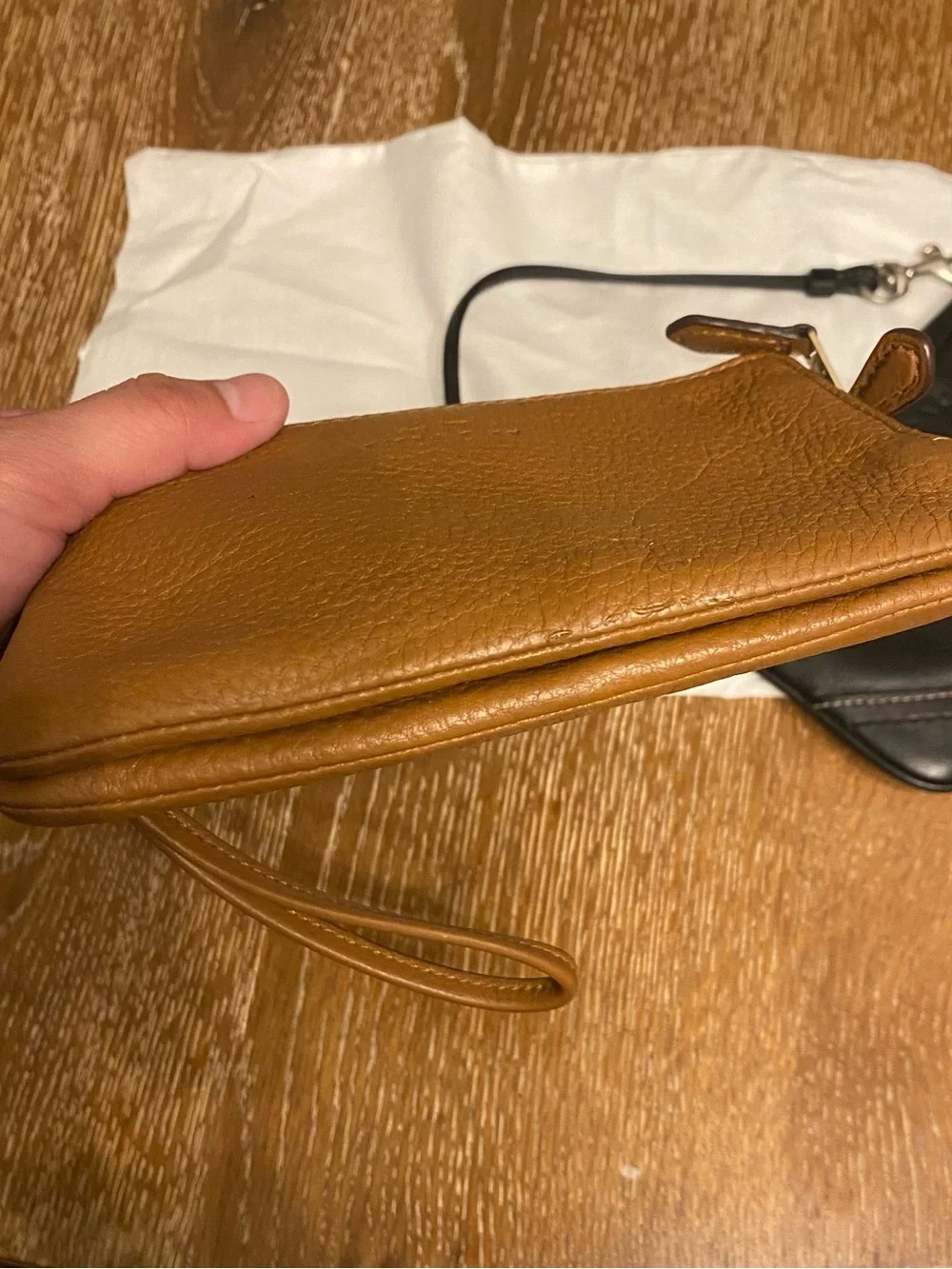 Coach Black Leather Wristlet with Top Zip and Strap